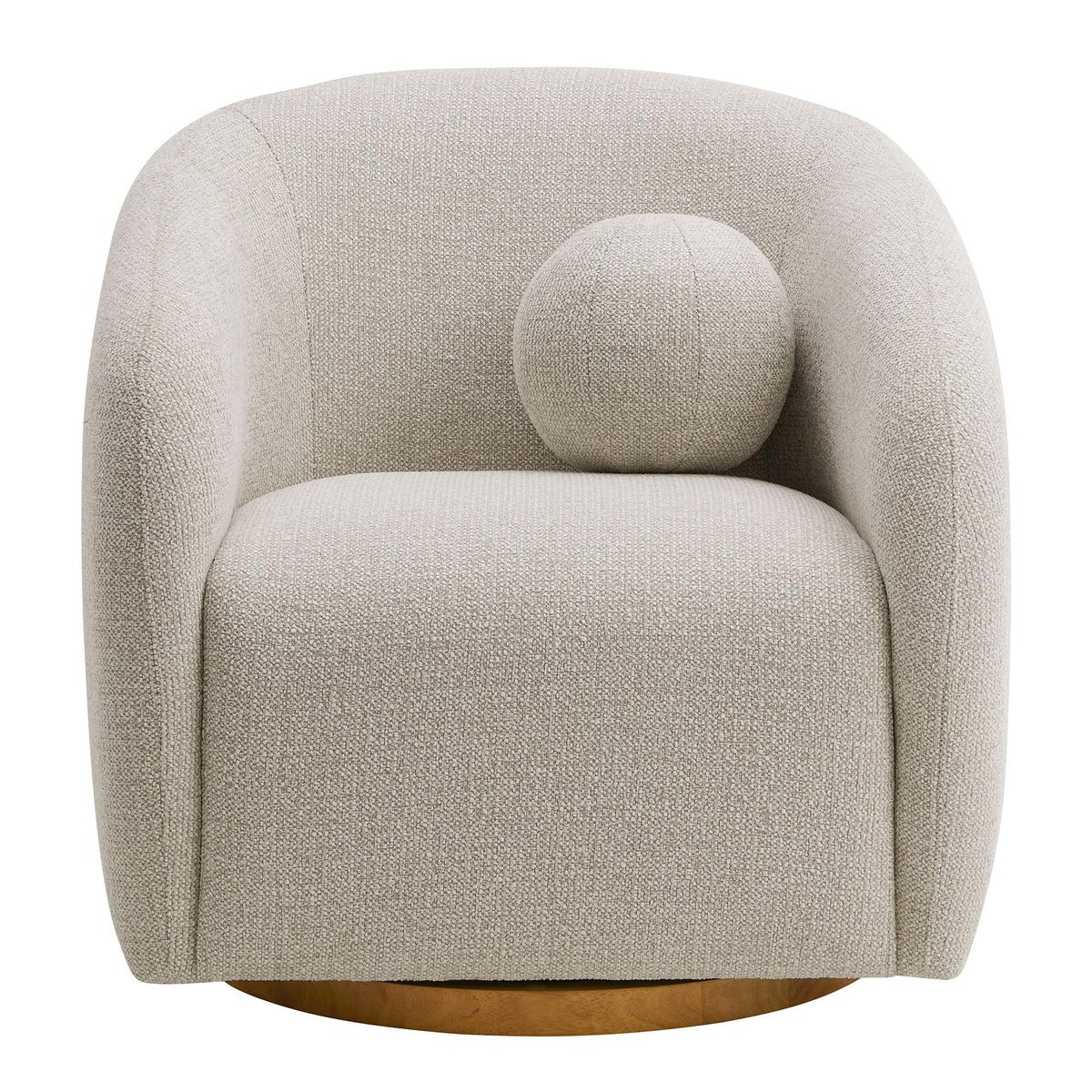 Modway Holland Curved Swivel Armchair in Dove Gray – Chenille Fabric Barrel Chair with Ball Throw Pillow and Wood Base – Mid-Century Modern Curved Living Room Accent Chair