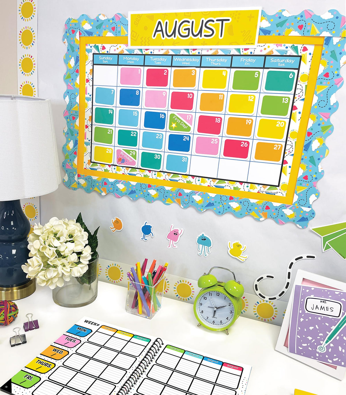 Carson Dellosa Happy Place 139 pc Set Calendar, Monthly Headers, Birthday, Holidays, Numbers Cover Ups, Seasons, Weather, and Days of The Week Chart for Classroom, Bulletin Board, Wall Decor