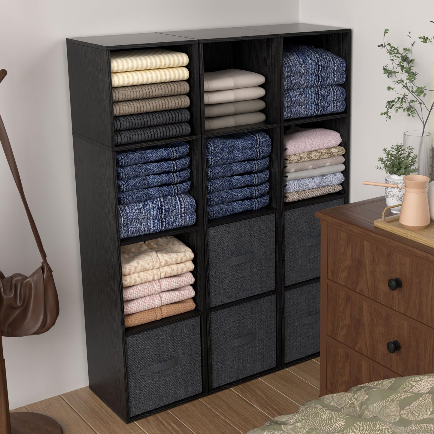 NewBeth 4 Cube Storage Organizer, 4 Tier Cube Low Bookcase Freestanding Storage Display Organizer, Four-Cubes Open Shelf Bookshelf for Home Office (Black, 4-Cube)