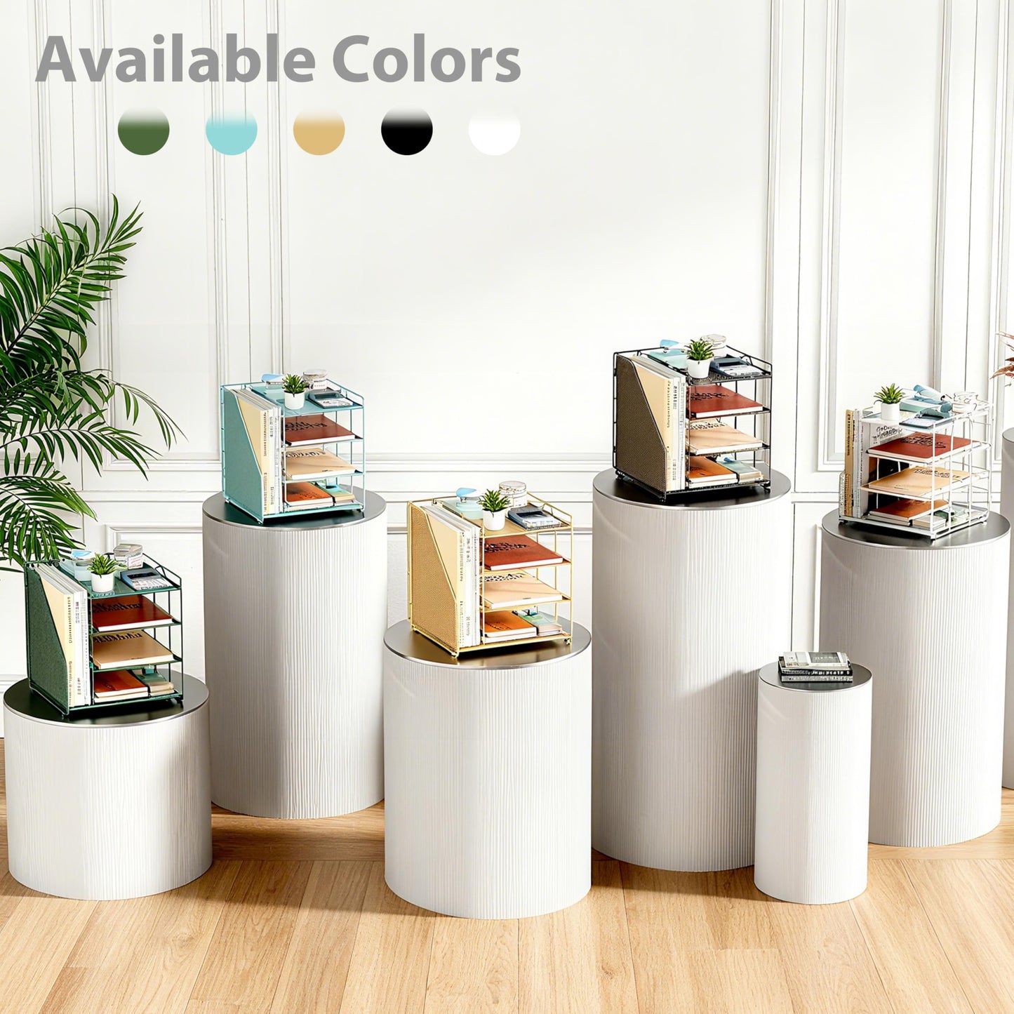 Becomrock Desk File Organizer and Accessories, 4-Tier Paper Organizer with Vertical File Holder, Office Desk Accessories & Workspace Organizers and Storage for Office Supplies (Green)