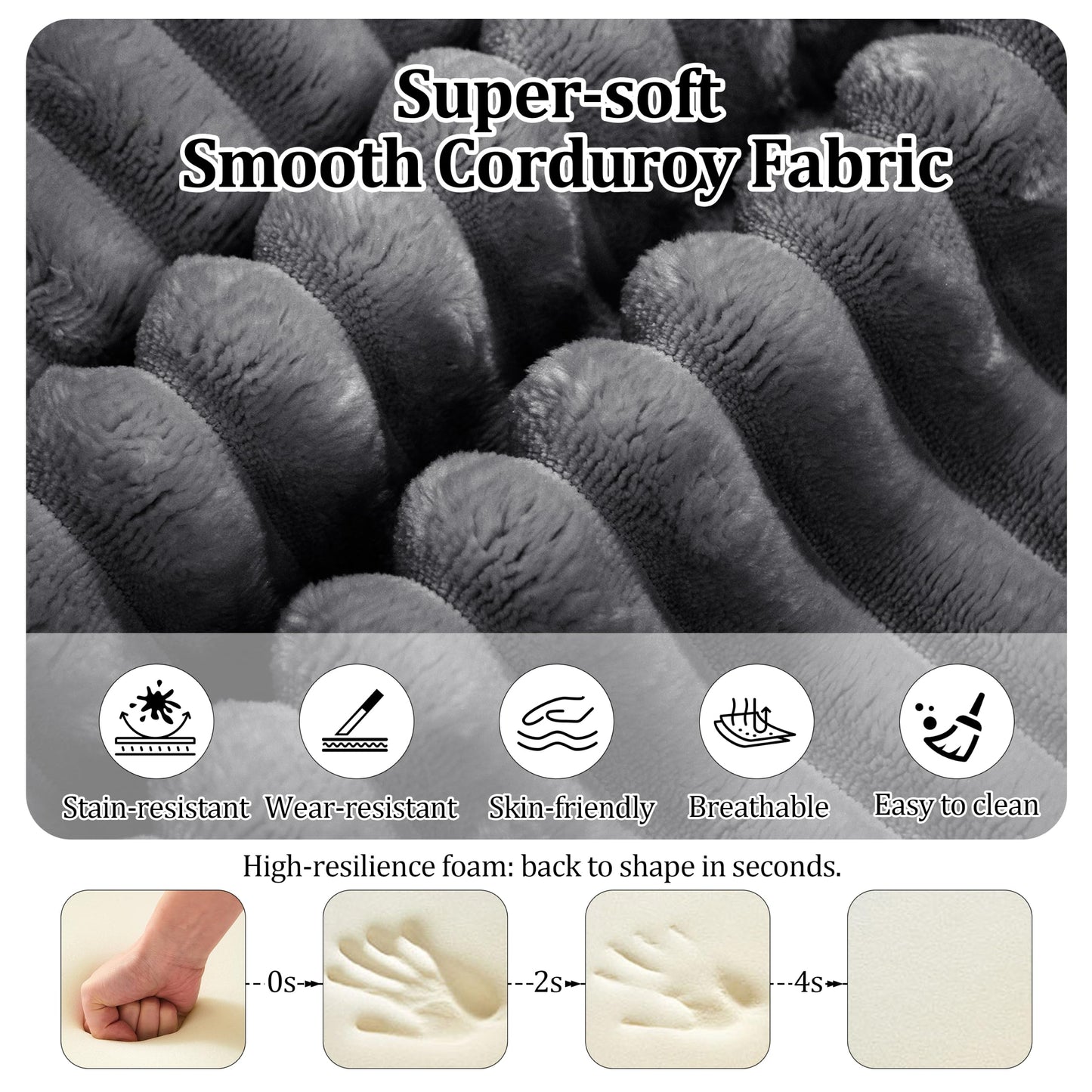 75'' L-Shaped Cloud Modular Sectional Couch with Chaise, Modern Corduroy Memory Foam Sofa Bed, Upholstered Boneless Deep Seat Fluffy Sleeper Sofa, for Living Room, No Assembly Needed (Dark Grey)