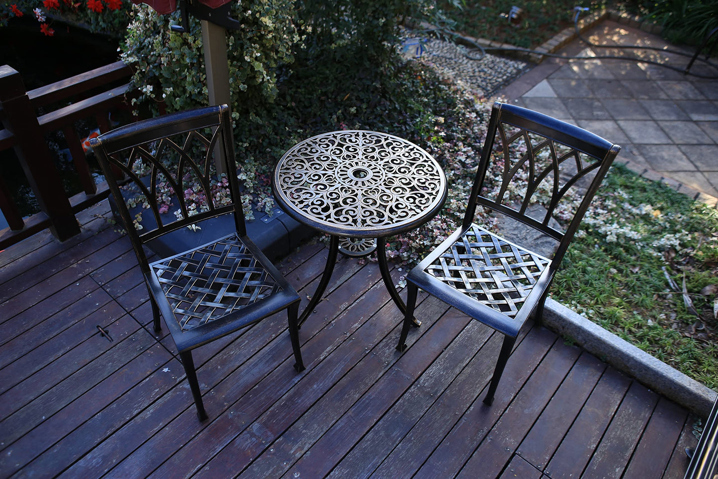 JARDIN DE CENTENNIAL 3-Piece Patio Bistro Furniture Set Cast-Aluminum Bistro Table Set for Lawn,Garden,Backyard…(Dining SETCopper)