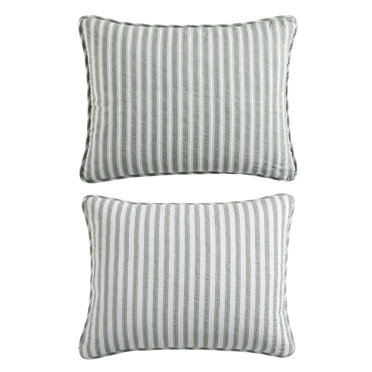 Stone Cottage - Twin Quilt Set, Reversible Cotton Bedding with Matching Shams, Striped Ideal Bedding Set (Willow Way Green, Twin)