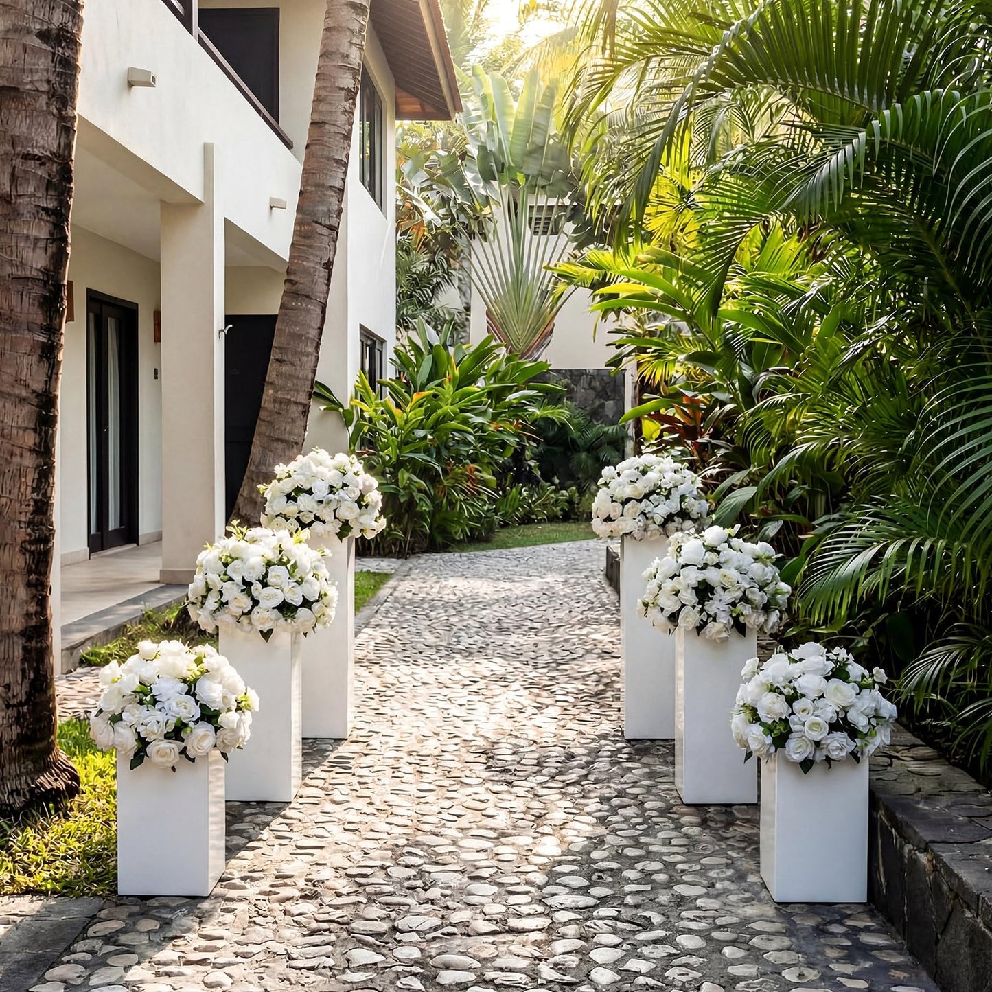 Zonon 3 Pcs Square Pedestal Stands for Party, Metal Display Stands Pillars for Wedding Bridal Ceremony Baby Shower Birthday Party Decorations, 29.5*13.4''(L), 23.6*11.8''(M), 19.7*10.2''(S)(White)