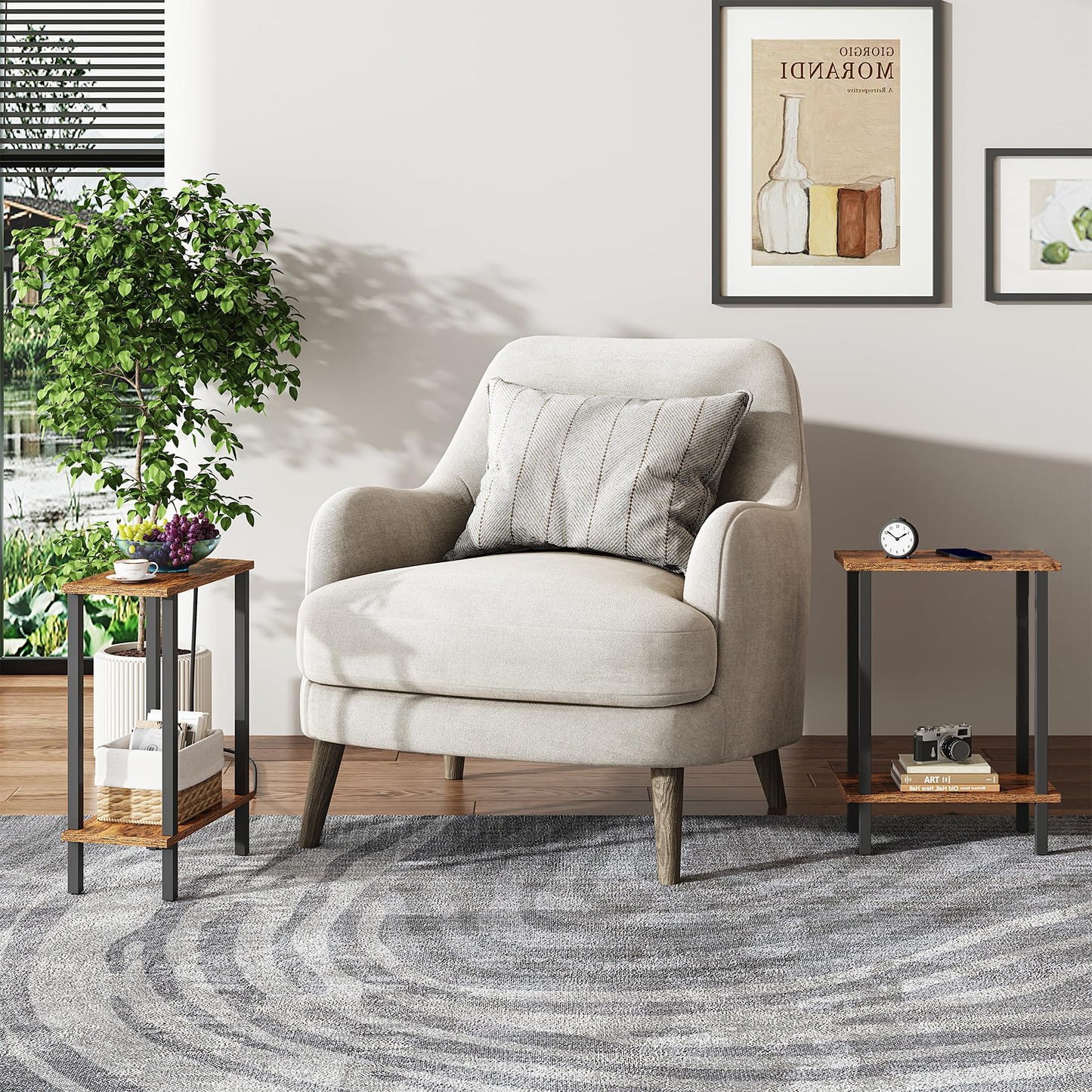 TUTOTAK Small Side Table, Narrow End Table, Skinny Sofa Table, Slim Nightstand, Couch Table, Living Room, Bed Room, Brown TB01BB062
