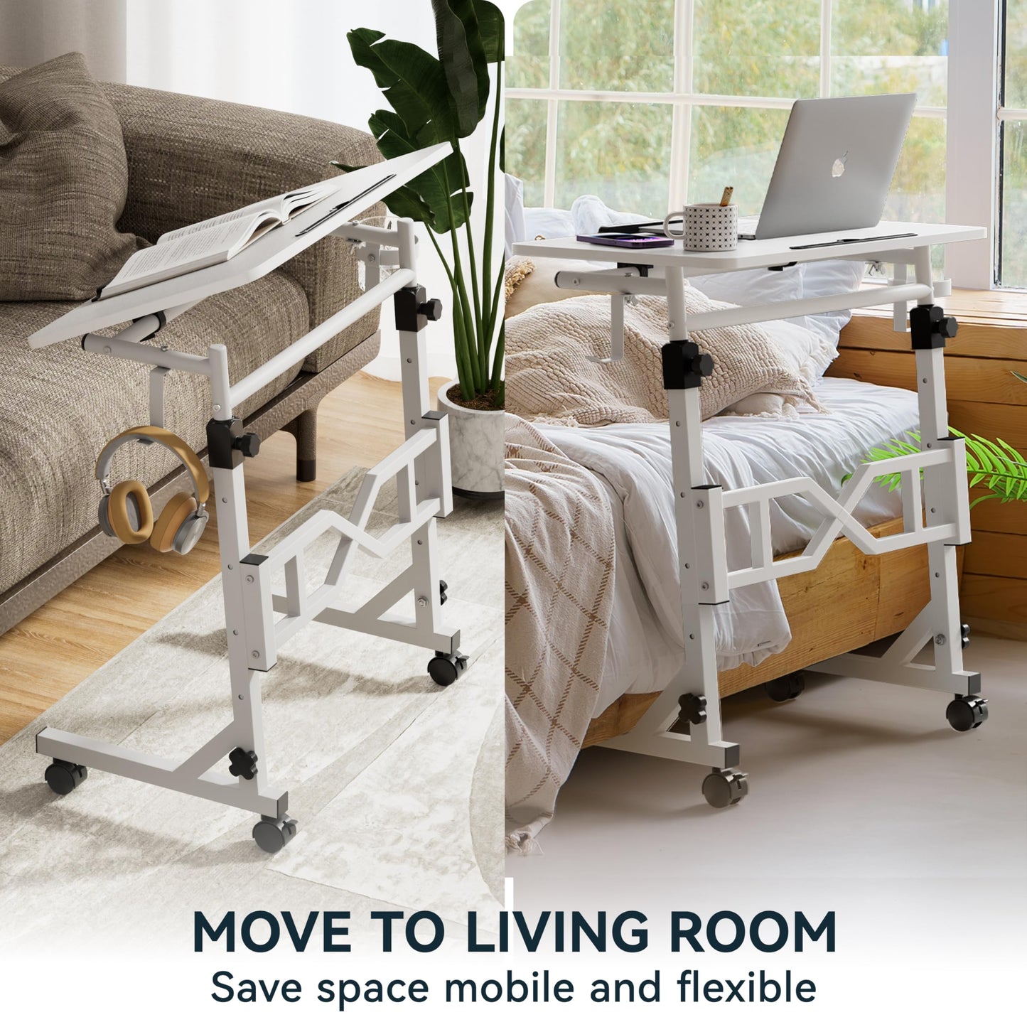 Oransail Small Standing Desk with Wheels, 29.5-45.3 Inch Adjustable Height, Portable Treadmill Desk, Rolling Computer Table for Walking Pad with a Cup Holder and a Hook