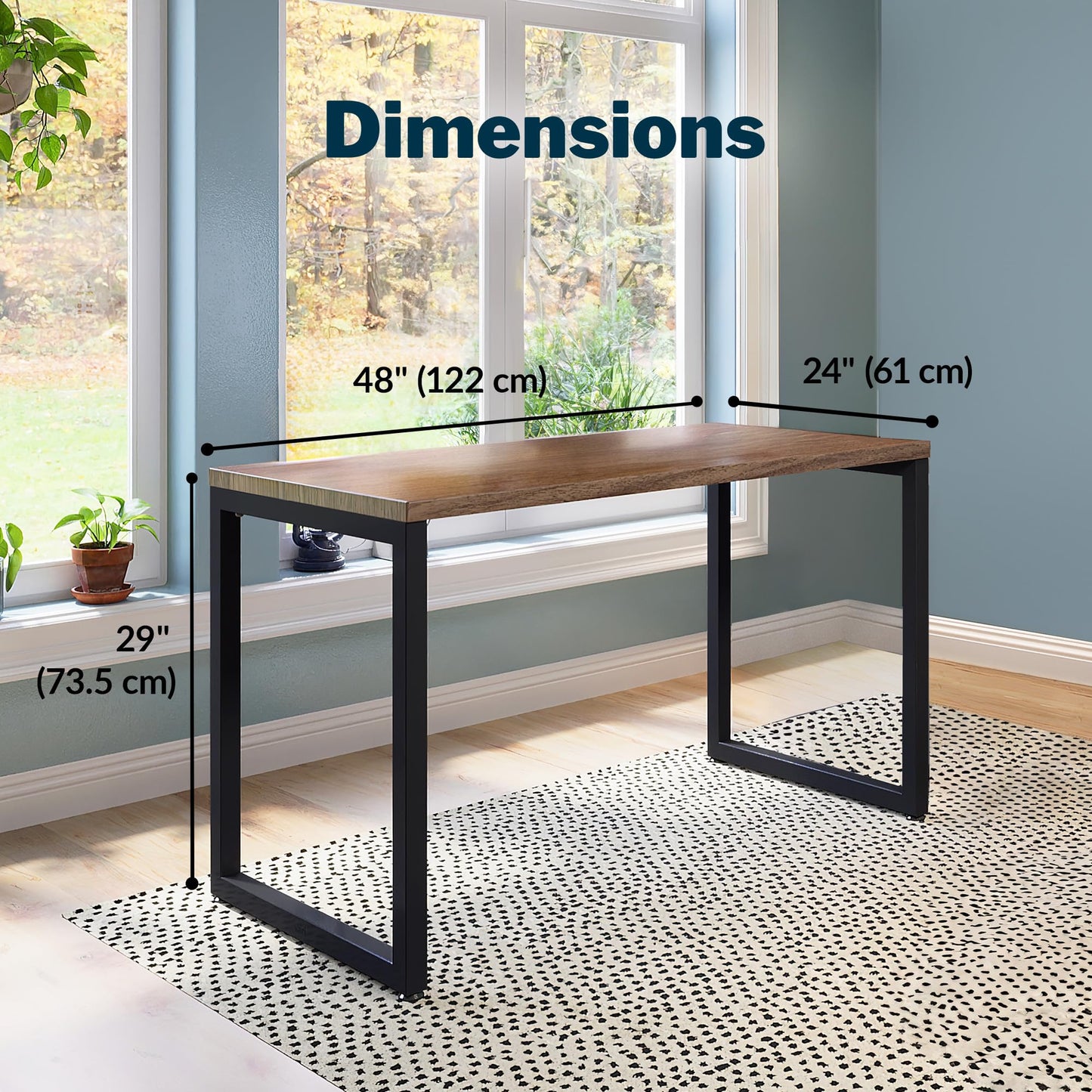 Vari Table 48x24 Office Desk – Modern Computer Desk & Workstation for Home Office or Commercial Workspace, 300 lb Capacity (Walnut/Black)