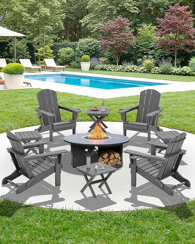SERWALL Folding Outdoor Side Table Set of 2, Portable Adirondack Side Table