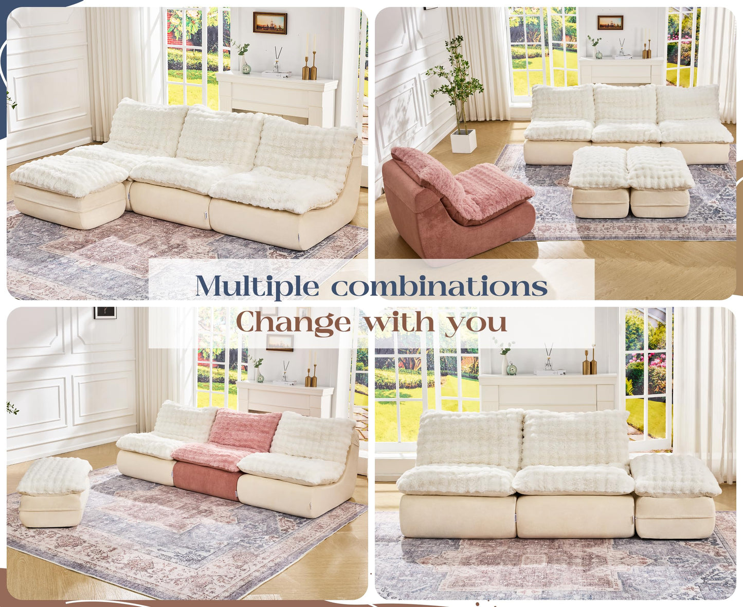 Hobestluk Sofa Couch Foam Sofa for Small Spaces Comfy Sofas with Footrest Couch Recliner Small Sofas for Living Room, Bedroom, Apartment (White)