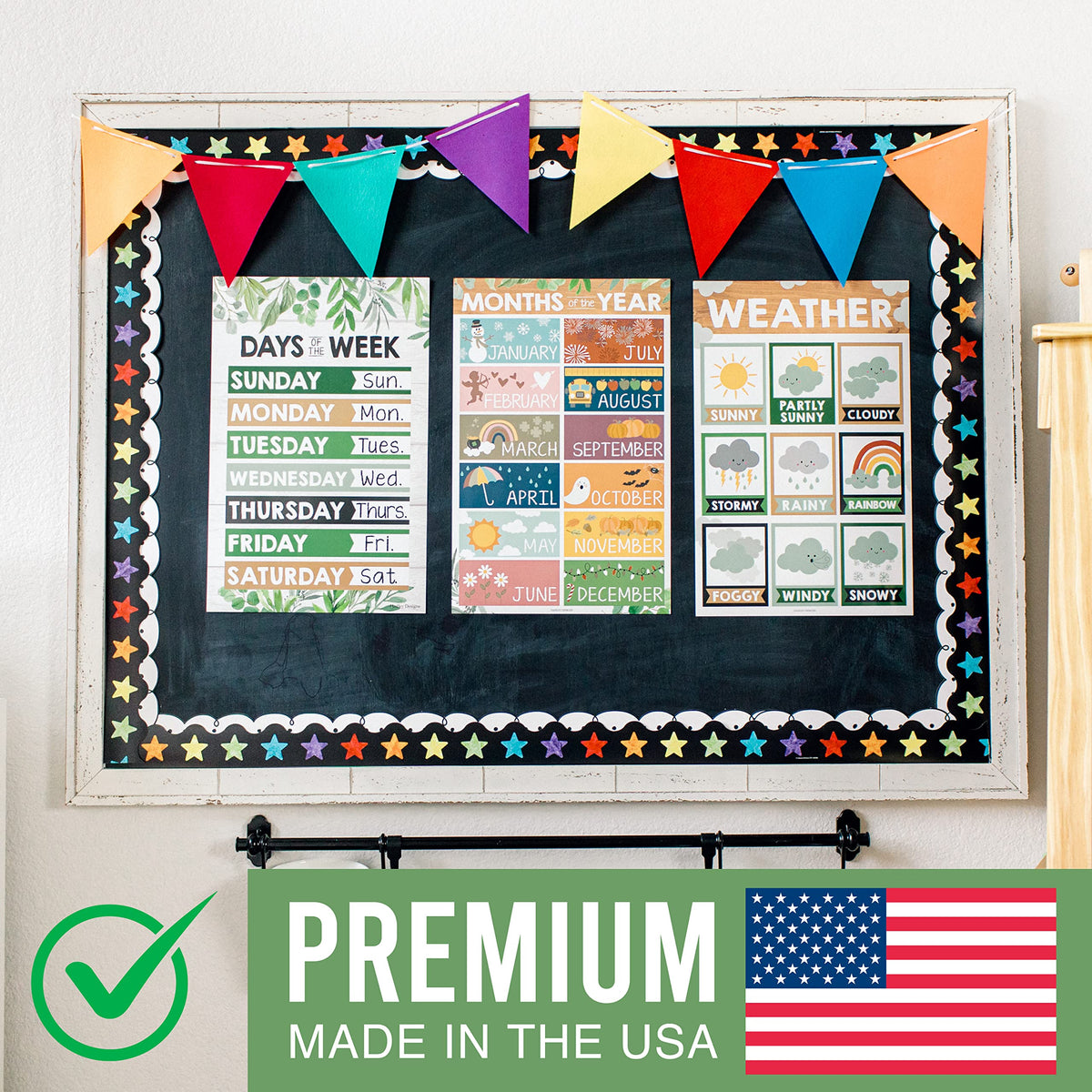 4 Farmhouse Kids Educational Posters For Toddlers,Alphabet Poster For Toddlers, Days Of The Week For Kids, Months Of The Year For Classroom Decorations For Teachers, Kindergarten Homeschool Supplies…