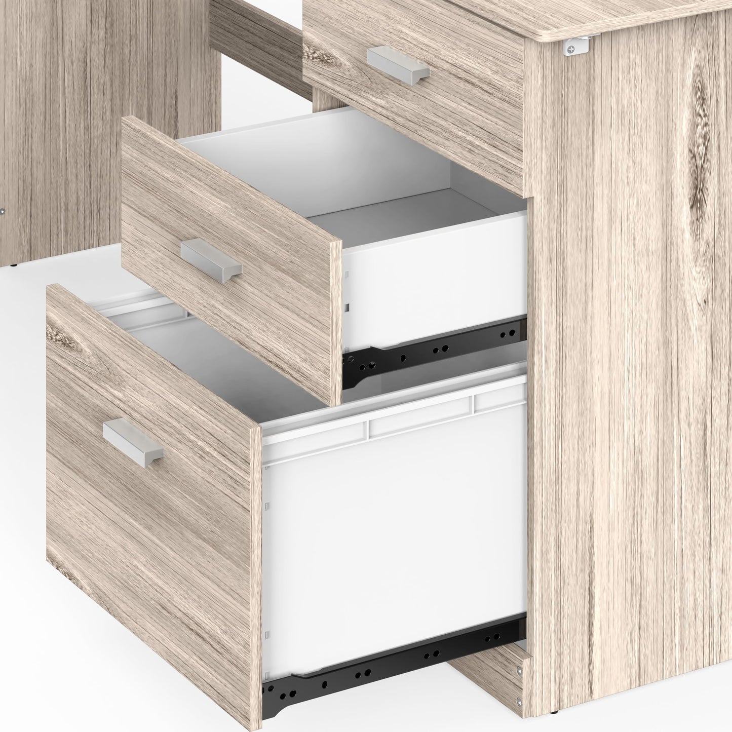 SHW 51 x 59 Inches L-Shaped Home Office Wood Corner Desk with Box Box File Drawers, Maple