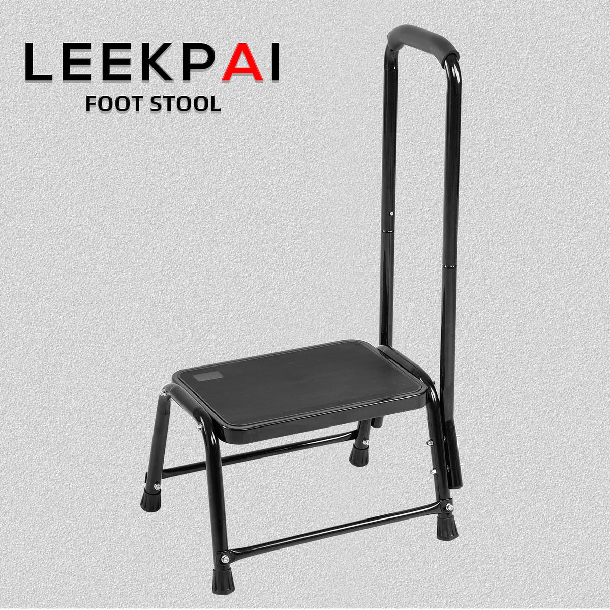 Leekpai Step Stool with Handle for Adults,Seniors Heavy Duty Holds 350 lbs.Stepping Stool for Elderly Adults, Attractive Black for Kitchen