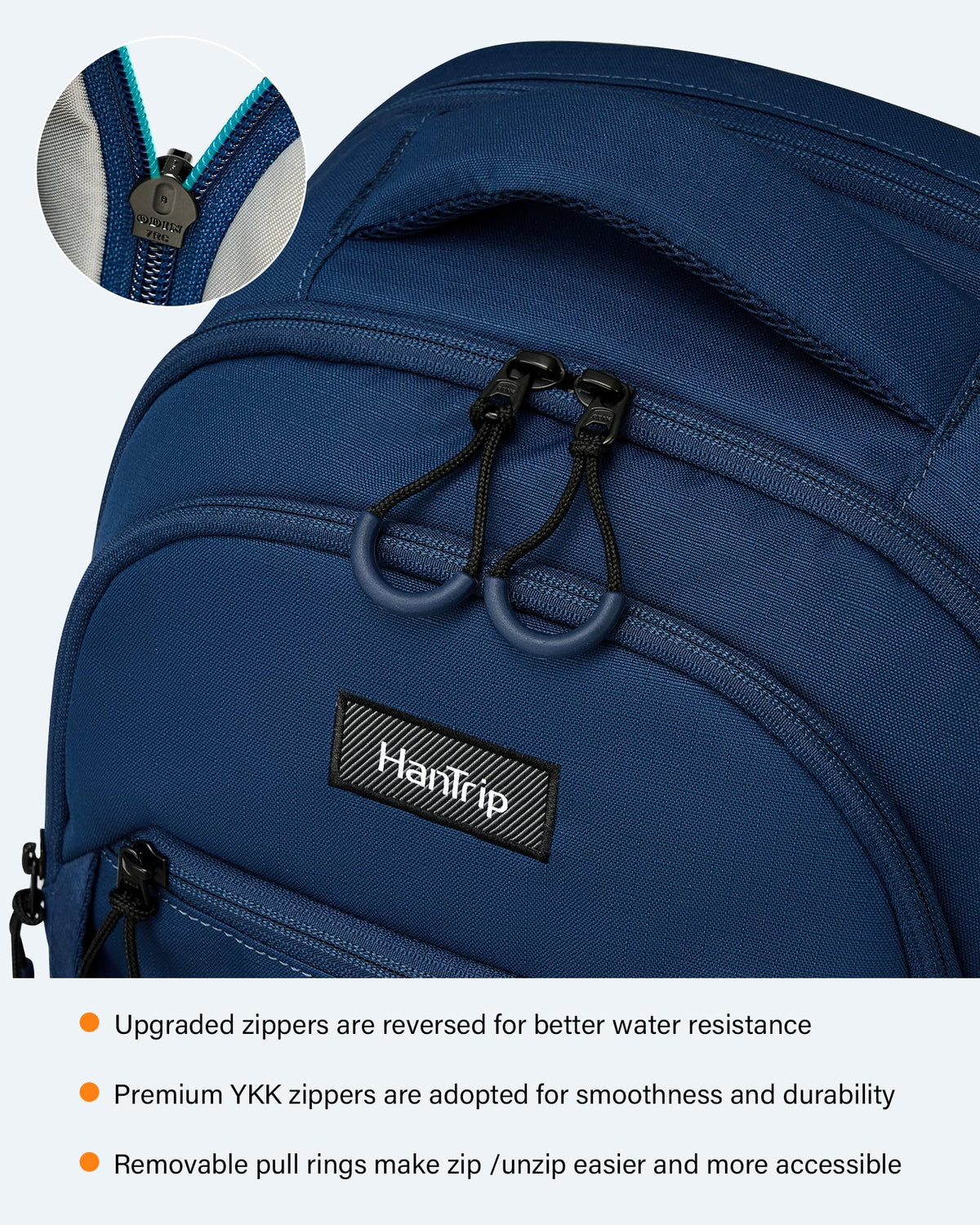 HanTrip Travel Laptop Backpack for Women Men, 18 Inch Large Work Backpack for Commuter College School Book Bags, Water Resistant Backpack with Luggage Strap Water Bottle Pocket Chest Strap, Navy Blue