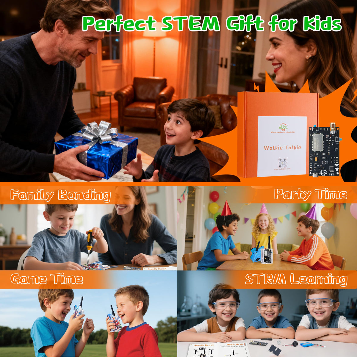 eUda+ STEM Walkie-Talkies Kit Building Toys for Boys Age 8-12-14-16-17+ Educational Games for Kids 8-12 Stem Kits for Kids Age 12-14 DIY Kits for Kids Teenage Girl Gifts (Assembly Version, RTC)