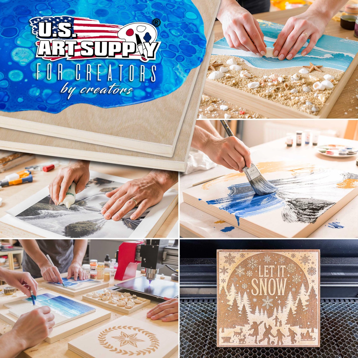 U.S. Art Supply 6" x 24" Unfinished Cradled Wood Panels for Painting, Gallery 1-1/2" Deep (2 Pack) - Artist Depth Wooden Wall Canvases - Mixed-Media Craft, Acrylic, Oil, Encaustic, Paint Pouring