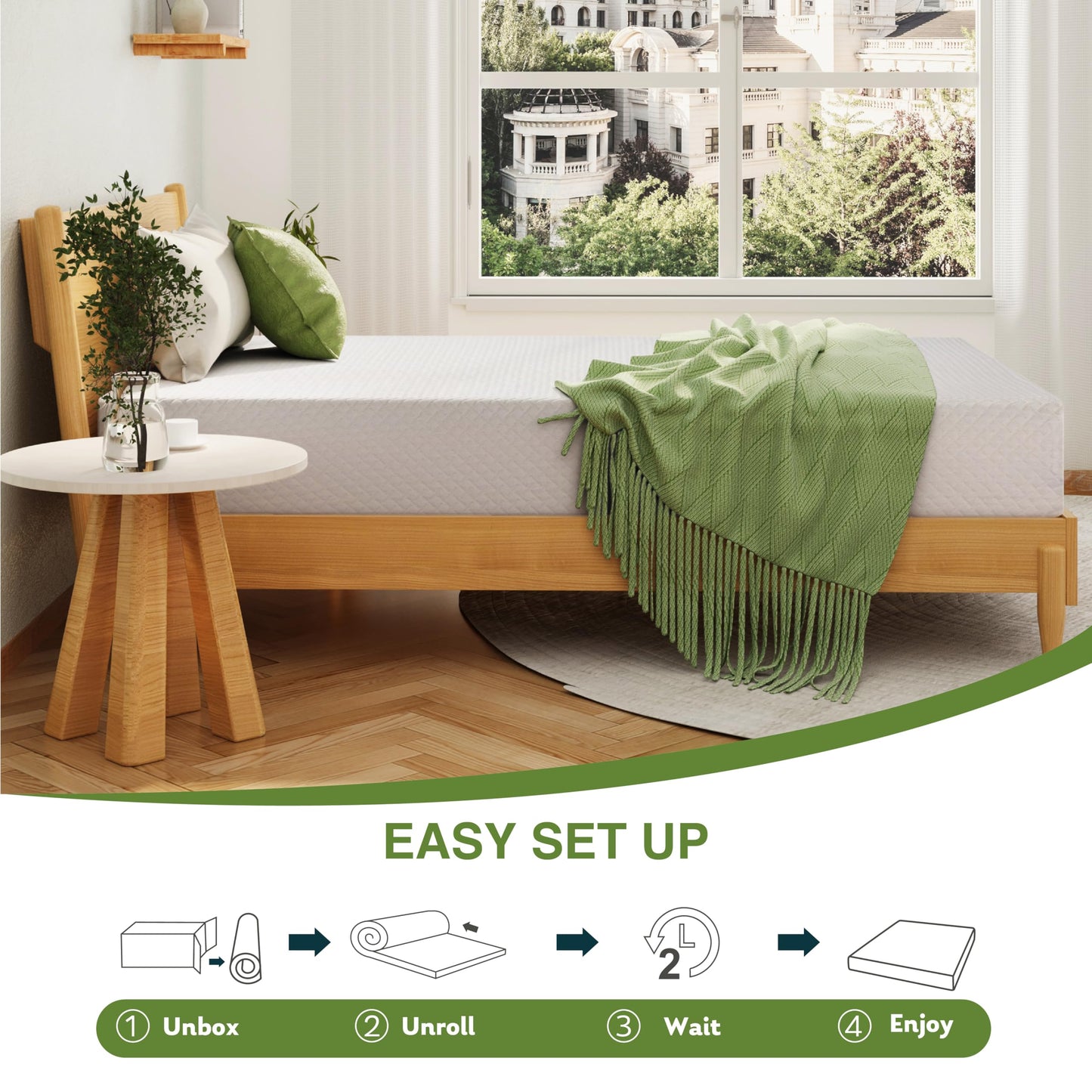 EGOHOME Full Size Memory Foam Mattress, 8 Inch Bed Mattress in A Box with Cooling Green Tea Gel, Pressure Relief with Medium Firm Support, CertiPUR-US Certified, 75''L x 54''W, 37.3 pounds White
