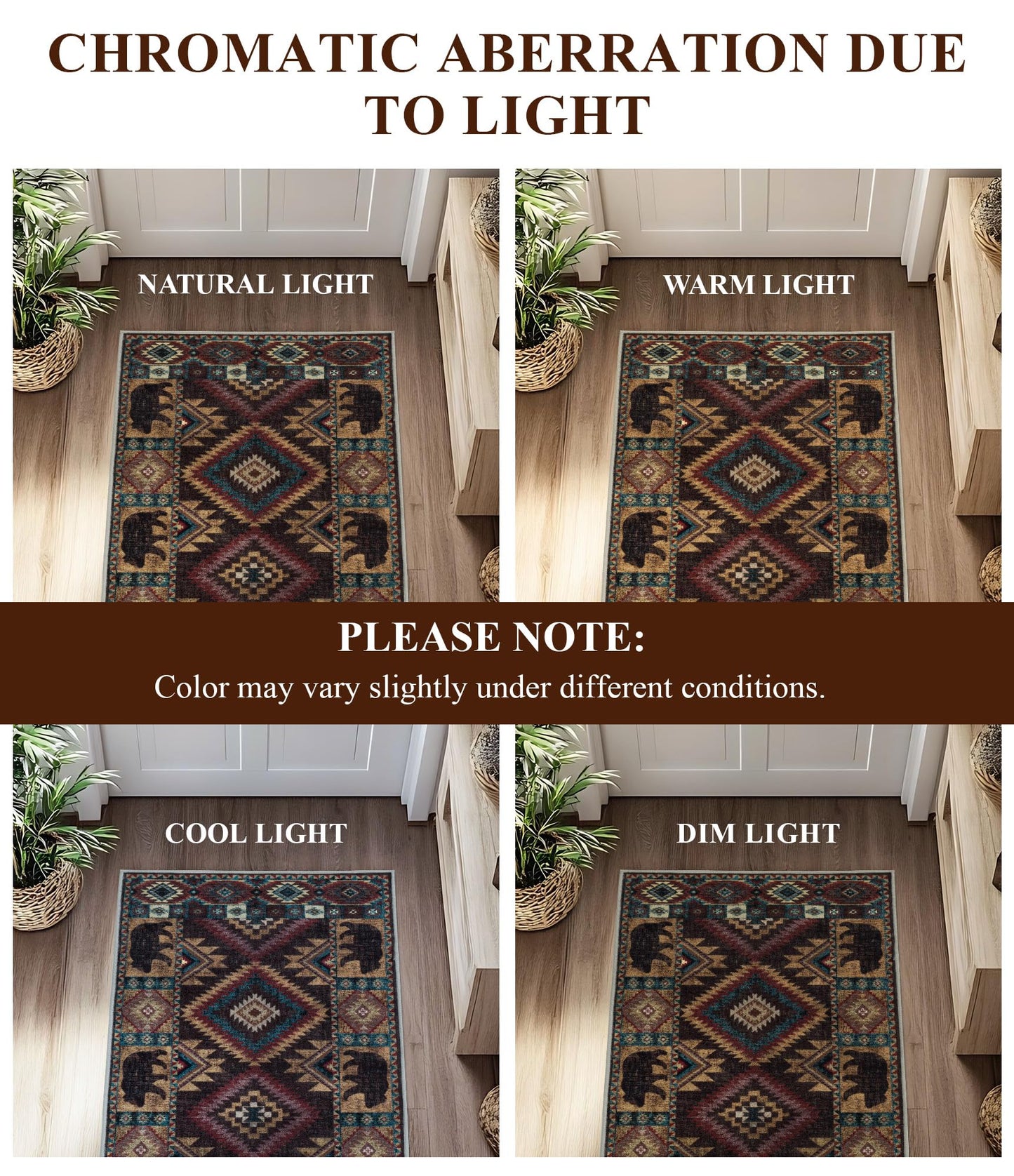 Hallway Runner Rug 2x6 Indoor Door Mat -Western Rug Bear Rustic Cabin Non-Slip Entryway Rug, Low Pile Tribal Print for Kitchen, Bedroom