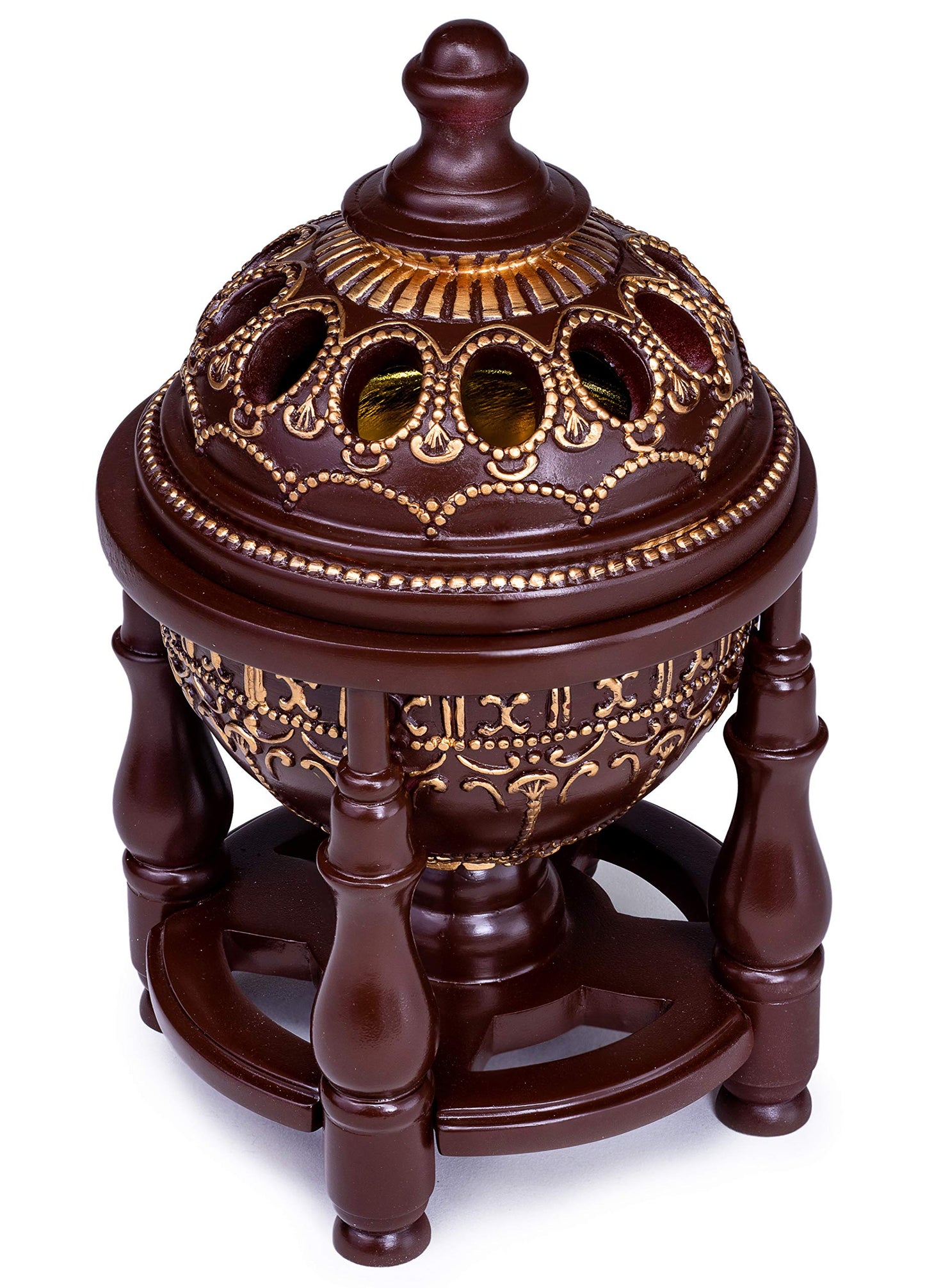 AM Charcoal Incense Burner - Bakhoor Burner, Oud Frankincense Resin Burner for Office & Home Decor, Lavish 4 Pillar Bukhoor Burners, Elegant Brown Design for Luxury Aroma Experience (Brown)