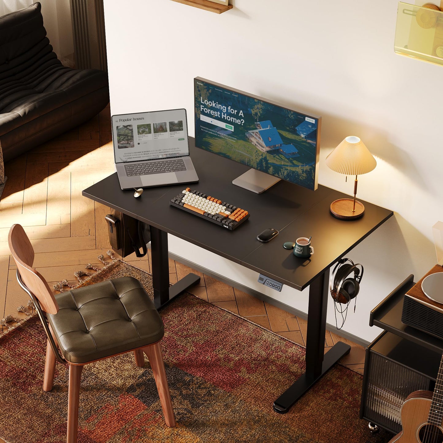 Claiks Electric Standing Desk, Adjustable Height Stand up Desk, 48x24 Inches Sit Stand Home Office Desk with Splice Board, Black Frame/Deep Black Top