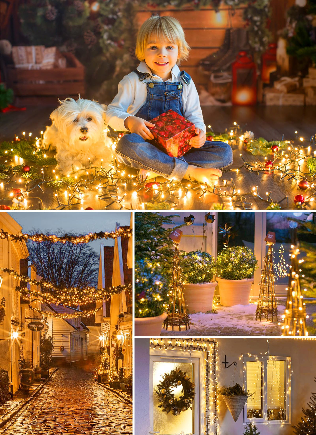 Minetom Christmas Lights, 128ft 400 LED Outdoor Christmas Tree Lights with Remote, 8 Modes String Lights Plug-in Mini Xmas Tree Lights with Timer for Outside Party Decor, Warm White