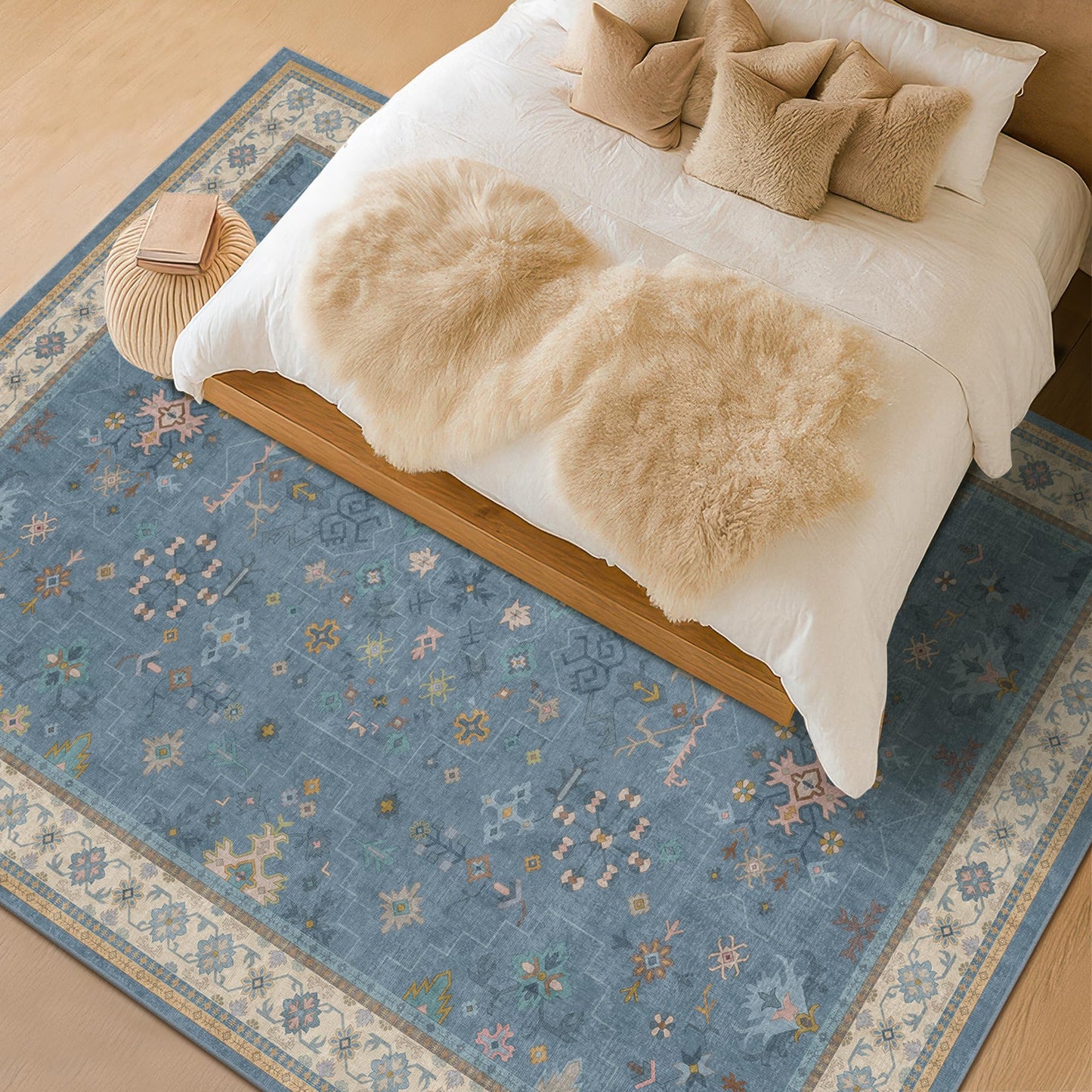 Hazo Haus Boho 9x12 Soft Rugs for Living Room - Dark Blue Rugs for Bedroom Aesthetic, Dining Room Under Kitchen Table, Washable Soft Non Slip Large Area Eclectic Unique Décor
