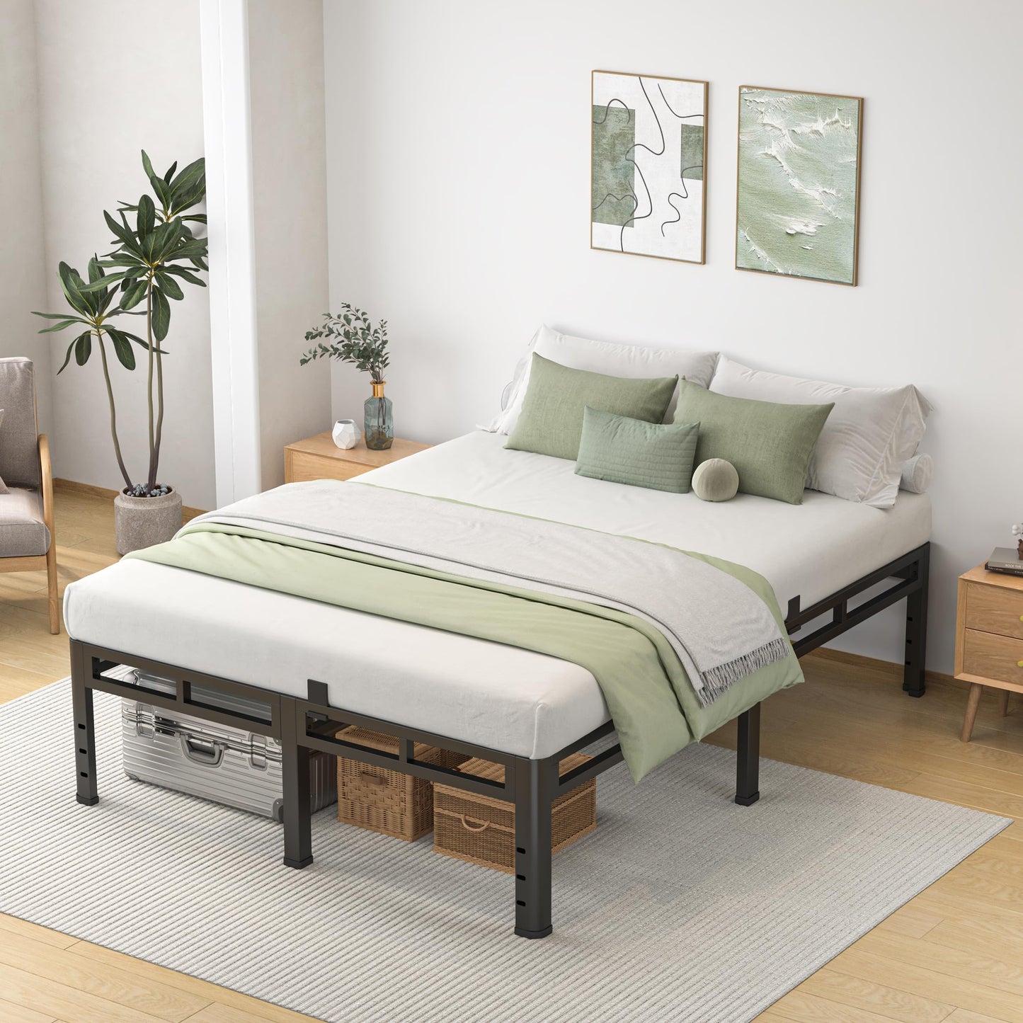 NKZ King Size Bed Frame 20 Inch, Metal Bed Frame & Box Spring 2 in 1 Platform with Round Corner Legs, 4000lbs Weight Capacity Reinforced Metal Frame, Headboard Hole, Noise-Free, Easy Assembly