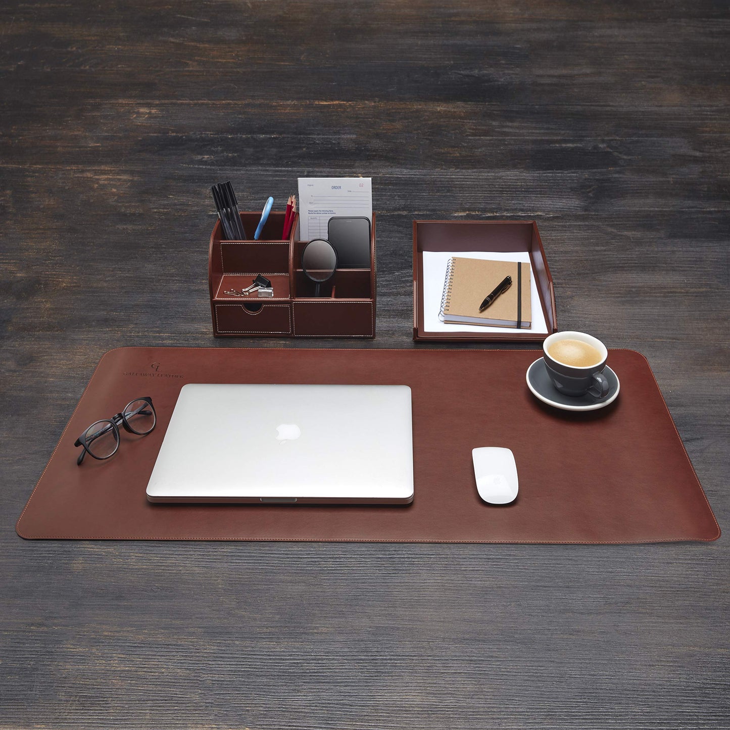 Gallaway Leather Letter Desk Organizer - Premium PU Leather Perfect for Office Organization, Document Holder Fits A4 Paper, Stackable Drawers for Extra Desk Storage