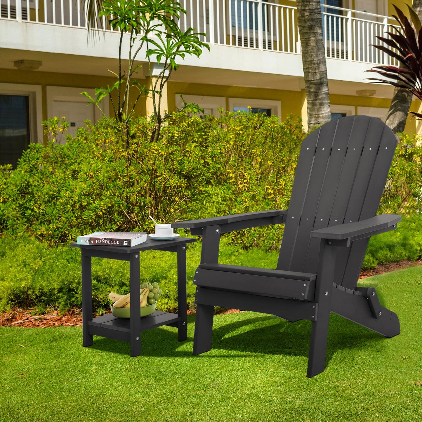Meluvici Double Adirondack Side Table Weather Resistant, Outdoor Rectangular End Table for Adirondack Chair, Dark Brown