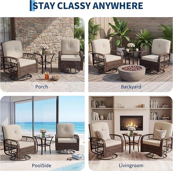 3-Piece Patio Furniture Set, 2 Swivel Rocking Chairs
