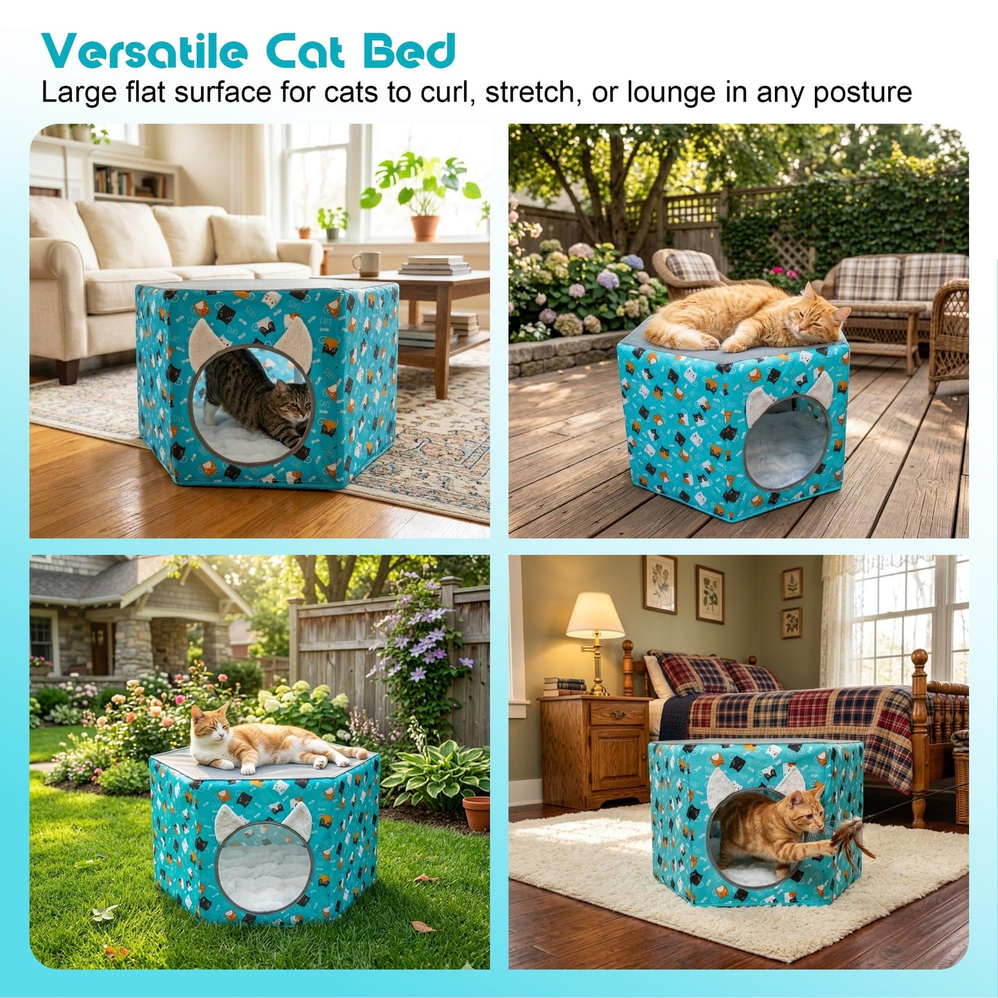 Cat Beds for Indoor Cats, Elevated Cat Hammock Bed, Hexagon Cat House with Breathable Mesh & Non-slip Bottom, Large Cat Cave Hanging Cat Bed for Indoor and Outdoor Use, 24'' x 21'' x 14.5''
