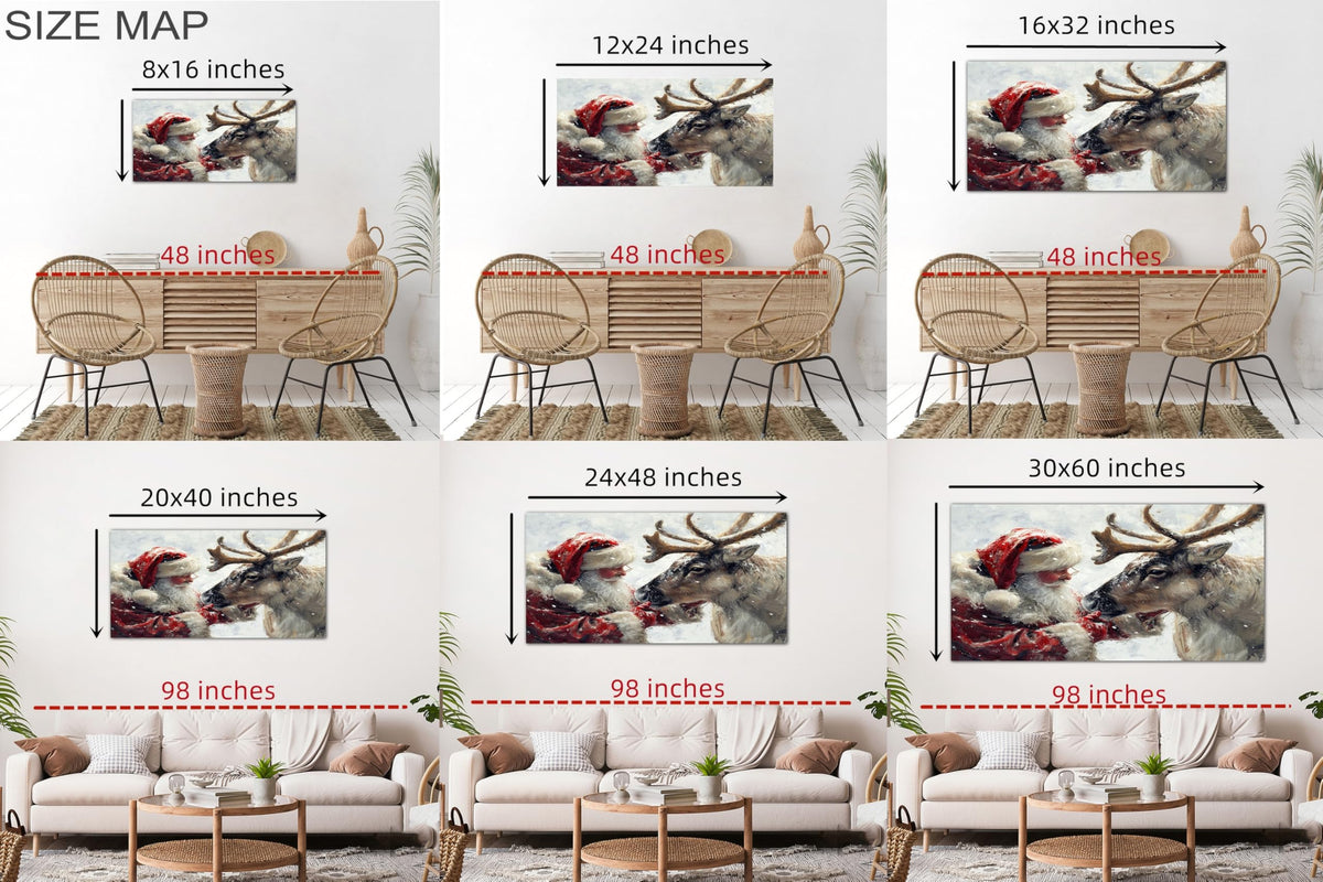 GUTTATY Christmas Santa and Reindeer Canvas Wall Art, Winter Snow Scene Hanging Artwork, Festive Canvas Prints, Holiday Wall Decor Picture for Living Room, Bedroom, Entryway, 32x16 Inch
