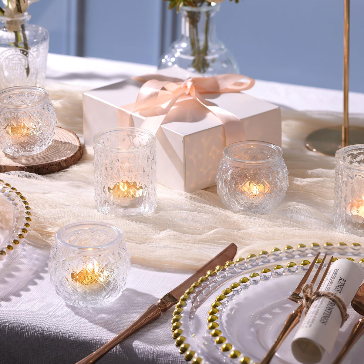 NITIME 12Pcs Assorted Votive Candle Holders for Wedding Centerpiece, Clear Tea Light Candle Holders, Glass Candle Holder for Table Centerpiece, Home and Party Decorations