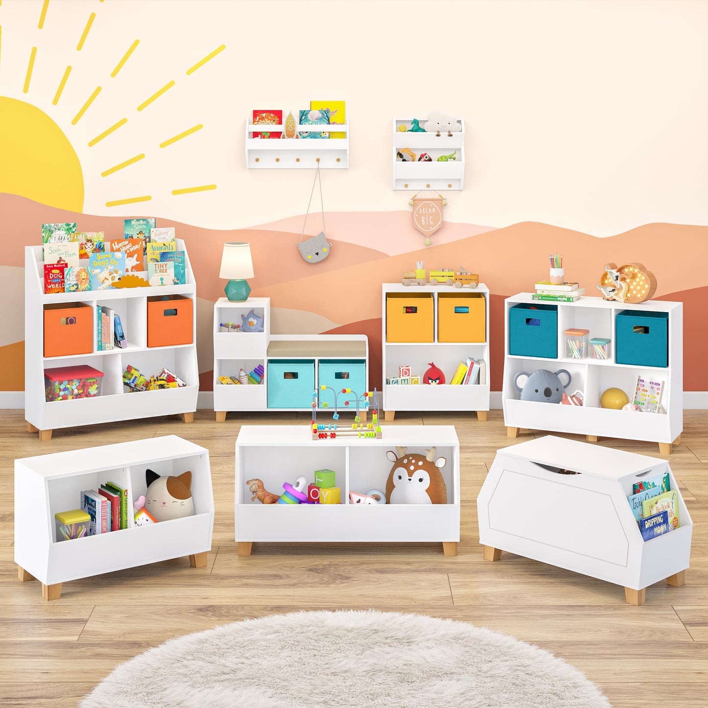 RiverRidge Kids Catch-All Toy Storage Organizer Bench with Cubbies & Toy Bins for Playroom - Cubby Organizer