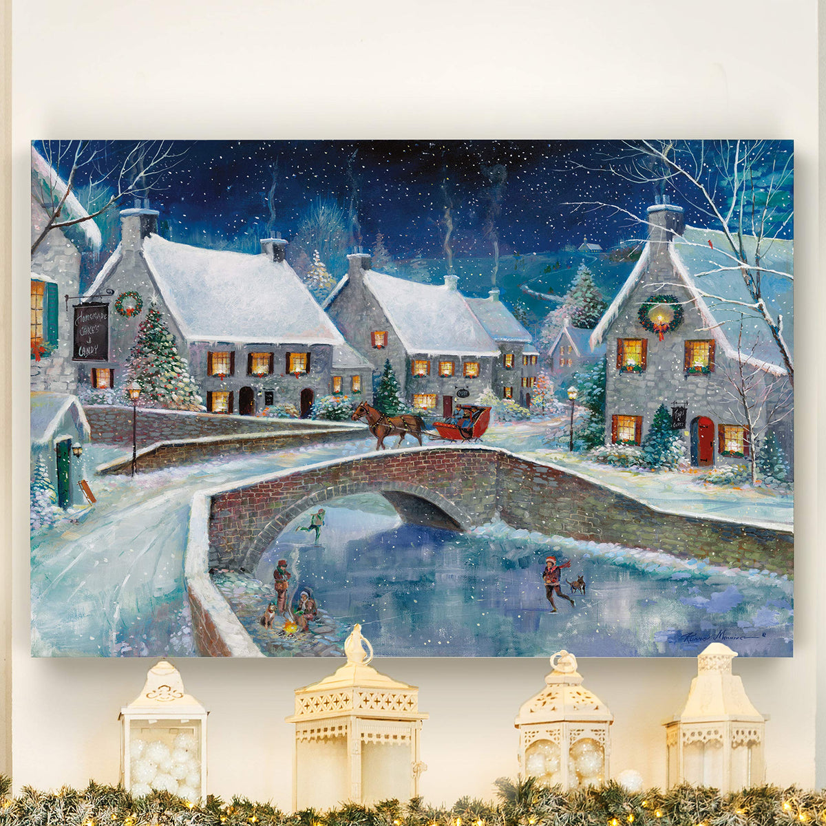 Renditions Gallery Abstract Christmas Decor for Home Snowy Warm Winter Wonderland Wall Hanging Canvas Prints for Bedroom Dining Living Room Office Home Kitchen Wall Decor - 32"X48" LT18