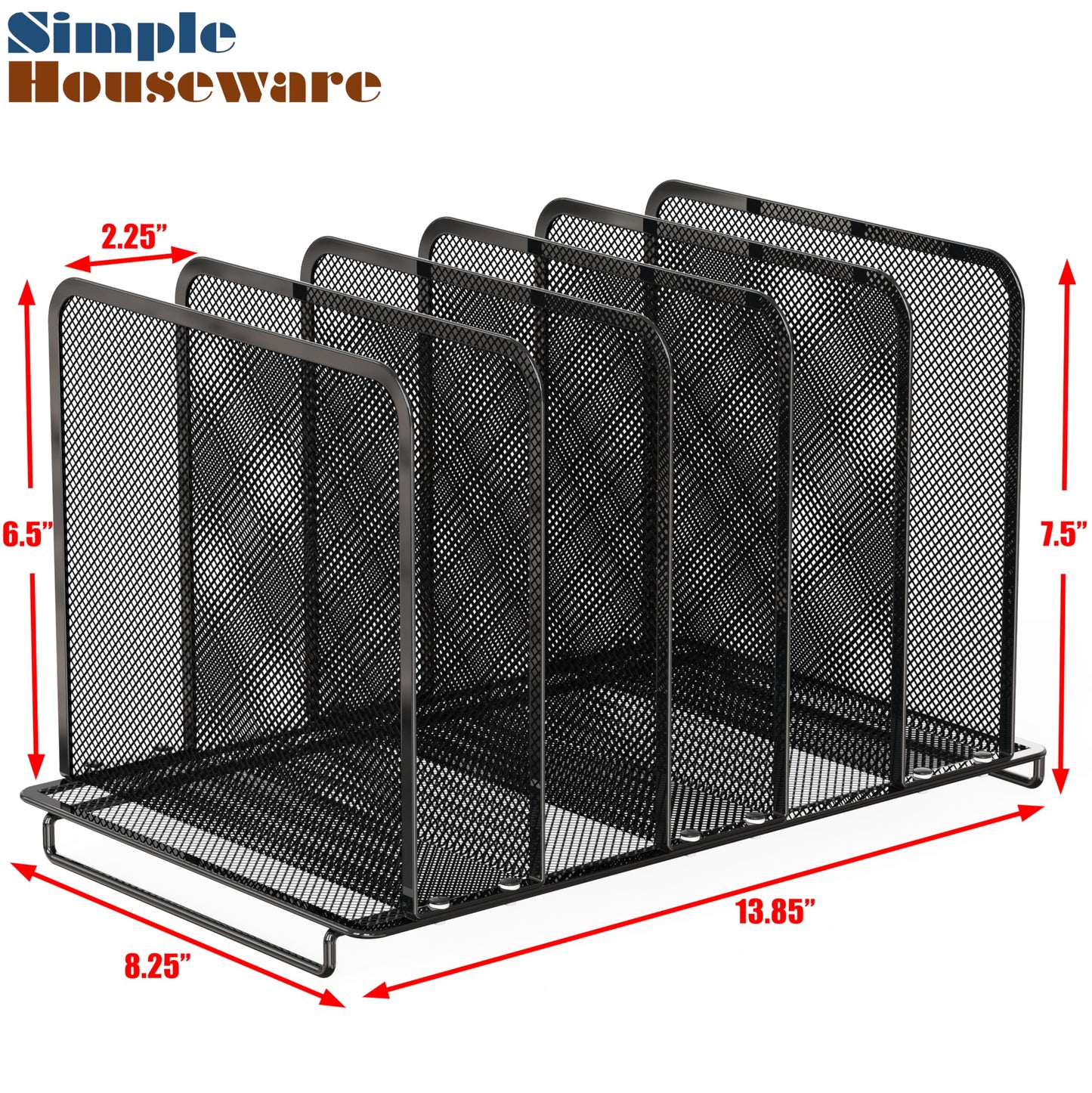 Simple Houseware 5 Section Upright File Sorter Organizer, Black - 2 Pack