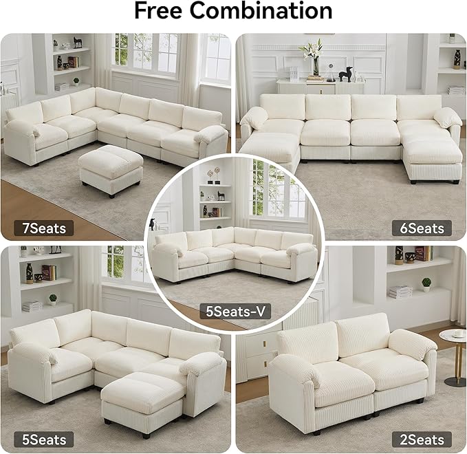 87.5'' L Shaped Modular Sectional Sofa, 3 Seater Cloud Couch