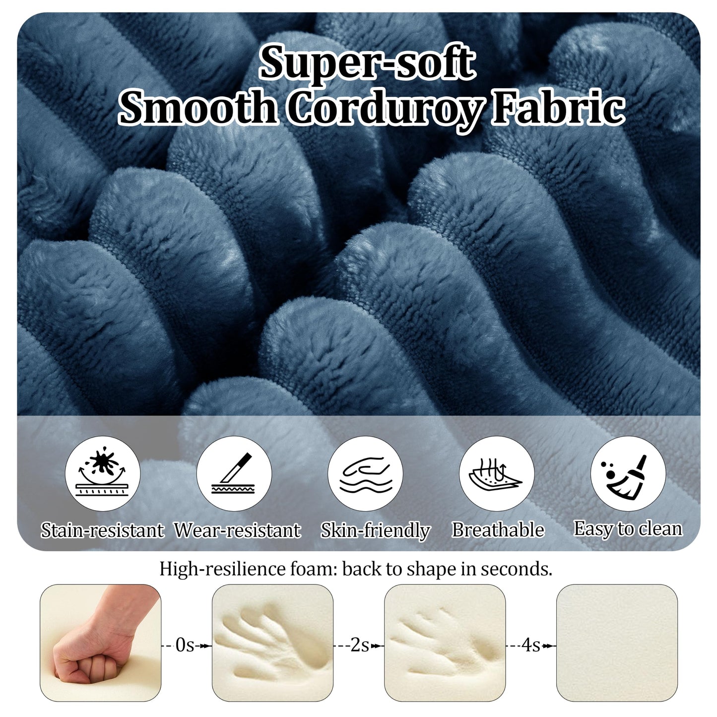 75'' L-Shaped Cloud Modular Sectional Couch with Chaise, Modern Corduroy Memory Foam Sofa Bed, Upholstered Boneless Deep Seat Fluffy Sleeper Sofa, for Living Room, No Assembly Needed (Blue)