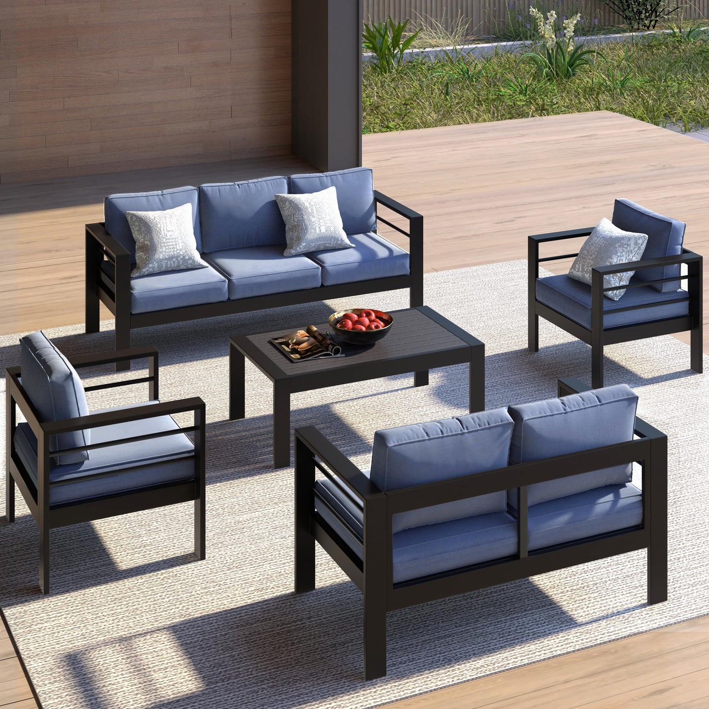 Kiss the Water 3 Seats Aluminum Outdoor Patio Sofa Set, All Weather Rust-Proof Metal Patio Couch, Modern Outdoor Furniture for Backyard Porch Garden, 5" Thick Waterproof Olefin Cushions, Light Grey