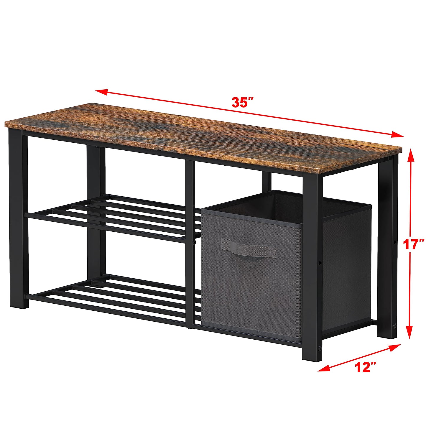 Simple Houseware 2 Tier Shoes Bench with Wood Top and Storage Bins, Rustic Brown