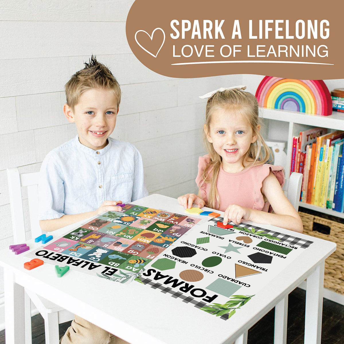 Hadley Designs Spanish Posters for Classroom - 12 Bilingual Educational Posters for Spanish Classroom Decorations Must Haves, Calendario y Alfabeto en Español Para la Pared, Farmhouse Teacher Supplies