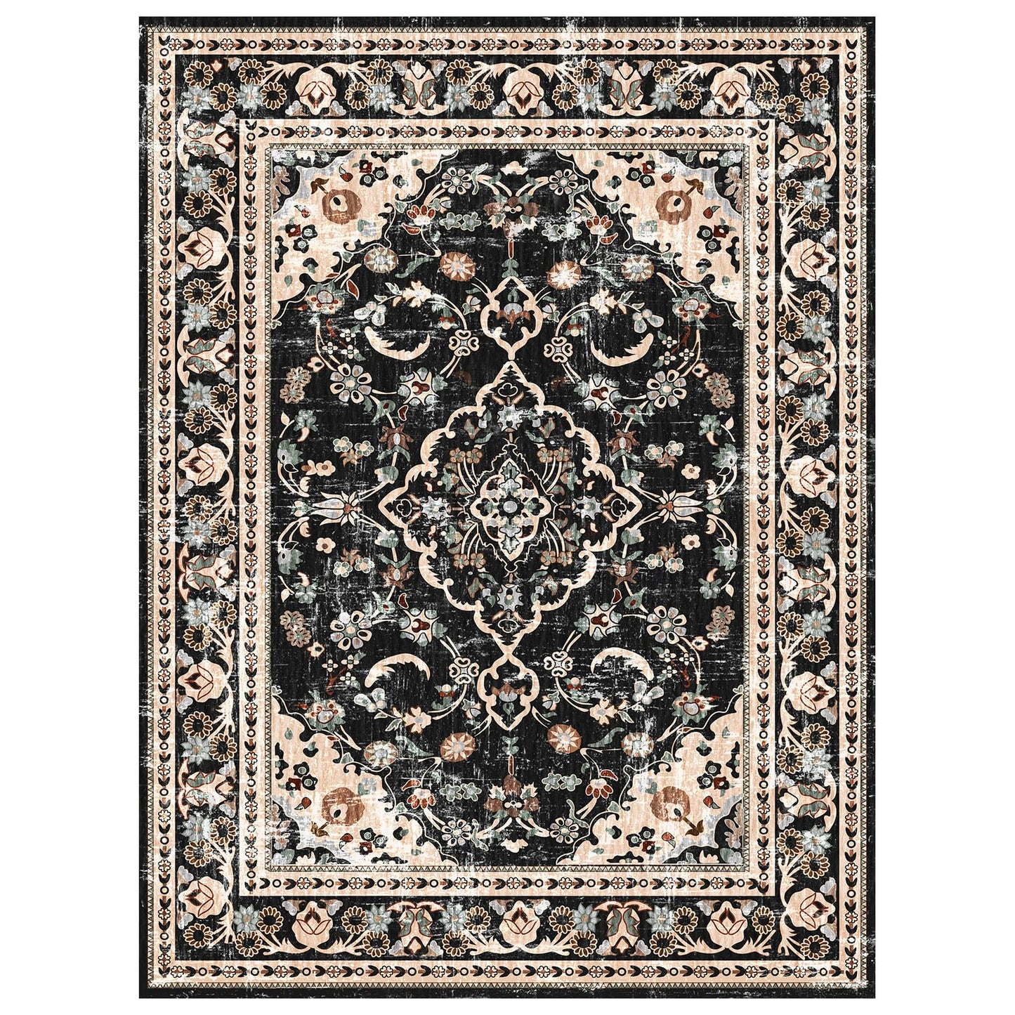 Vhong 2×3 Black and Brown Washable Area Rugs Boho Vintage Modern Neutral Small Carpet Low Pile Doormat High Traffic Rugs for Bathroom Kitchen Entryway Non Slip