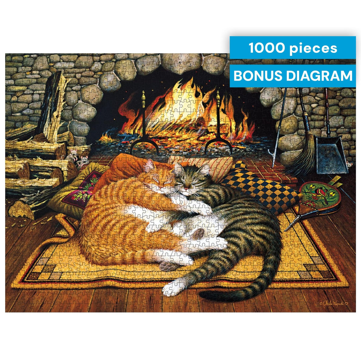 Buffalo Games Charles Wysocki - All Burned Out - 1000 Piece Jigsaw Puzzle, 26.75 x 19.75 in - 1000 Piece Puzzle for Adults - Relaxing Fireplace Scene - Bonus Poster