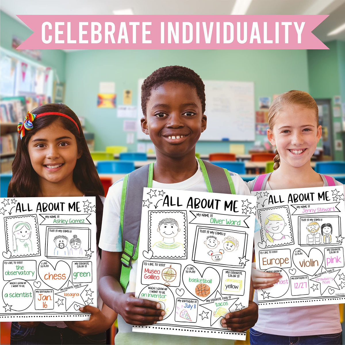 Hadley Designs All About Me Posters for Classroom Must Haves - 20 Star Student Poster, 100 Days of School Items, Star of The Week Poster Elementary Classroom Decor, End of School Year Teacher Supplies