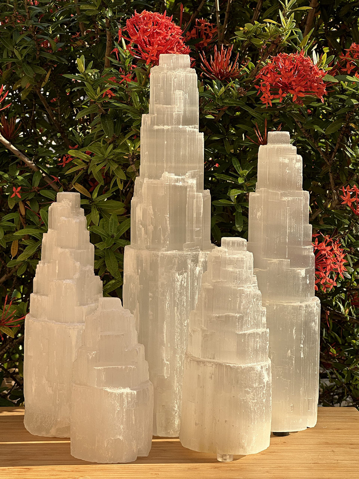 GAF TREASURES Selenite Skyscraper Tower Light – Natural White Healing Crystal, Choose Size 6", 8", 10", 12", 16" (15-17")