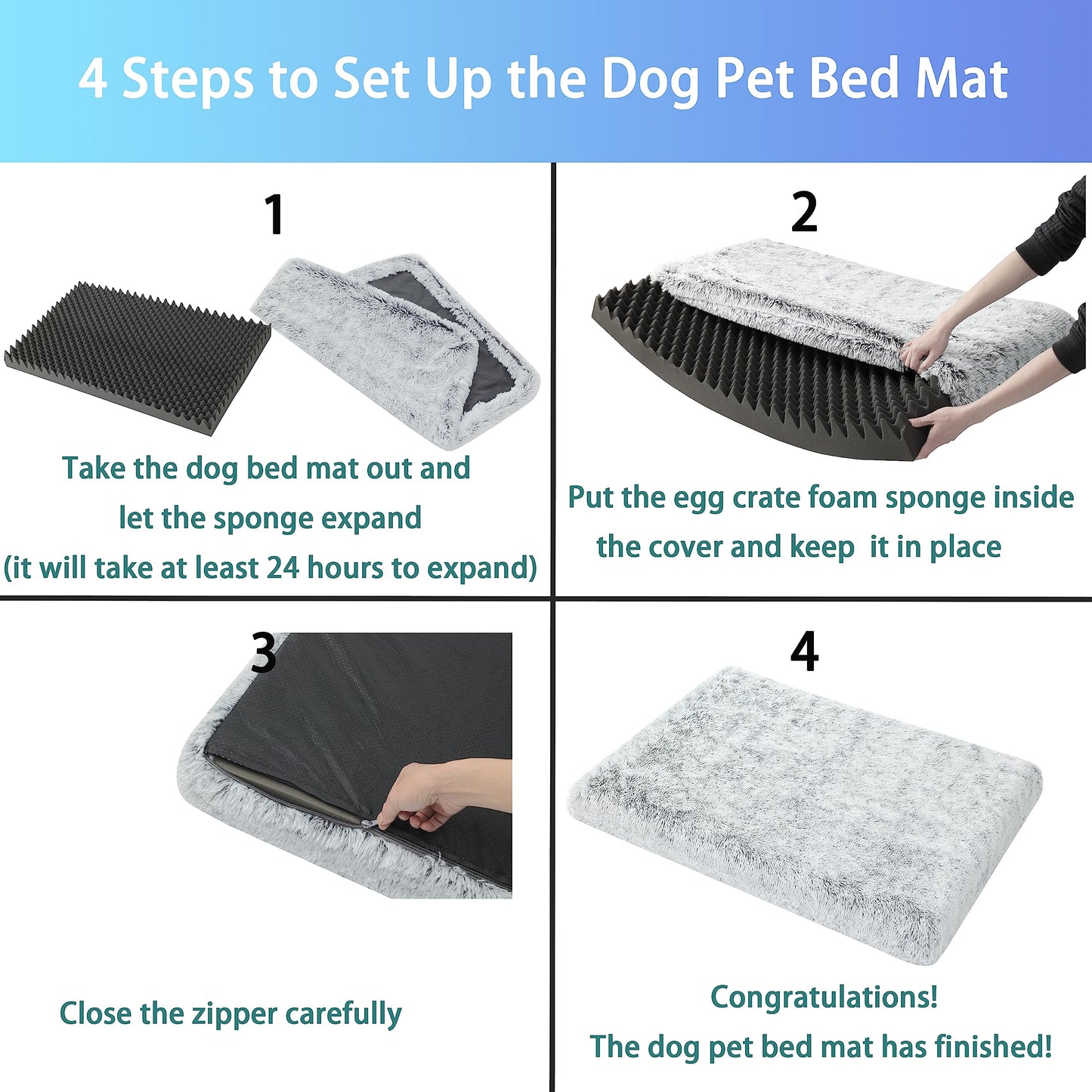 YIZHUOPET Orthopedic Long Plush Cover Dog Bed,Medium L Sized Dog 36''X27''x3'' Soft Waterproof Egg Foam Pet Crate Beds Mat or Kennel Pads with Removable Washable Cover,Non-Slip Bottom,Light Grey