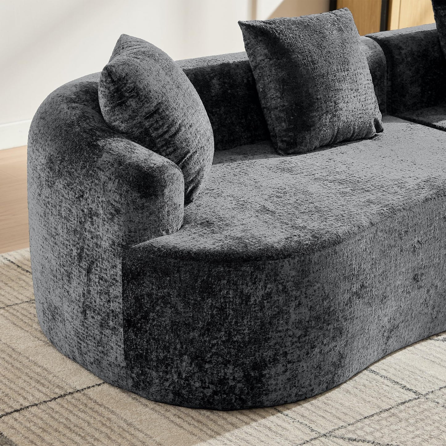 Sectional Sofa, Curved Cloud Sofa Couch, Chenille Full Sponge Chaise for Living Room, Apartment (Grey, 110 Inch)