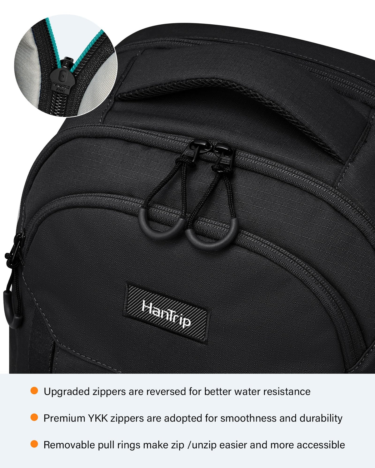 HanTrip Travel Laptop Backpack Carry On, 18 Inch Large Work Backpack School Book Bags, Light Water Resistant Backpacks for Women Men with Luggage Strap Water Bottle Pocket Chest Strap, Black