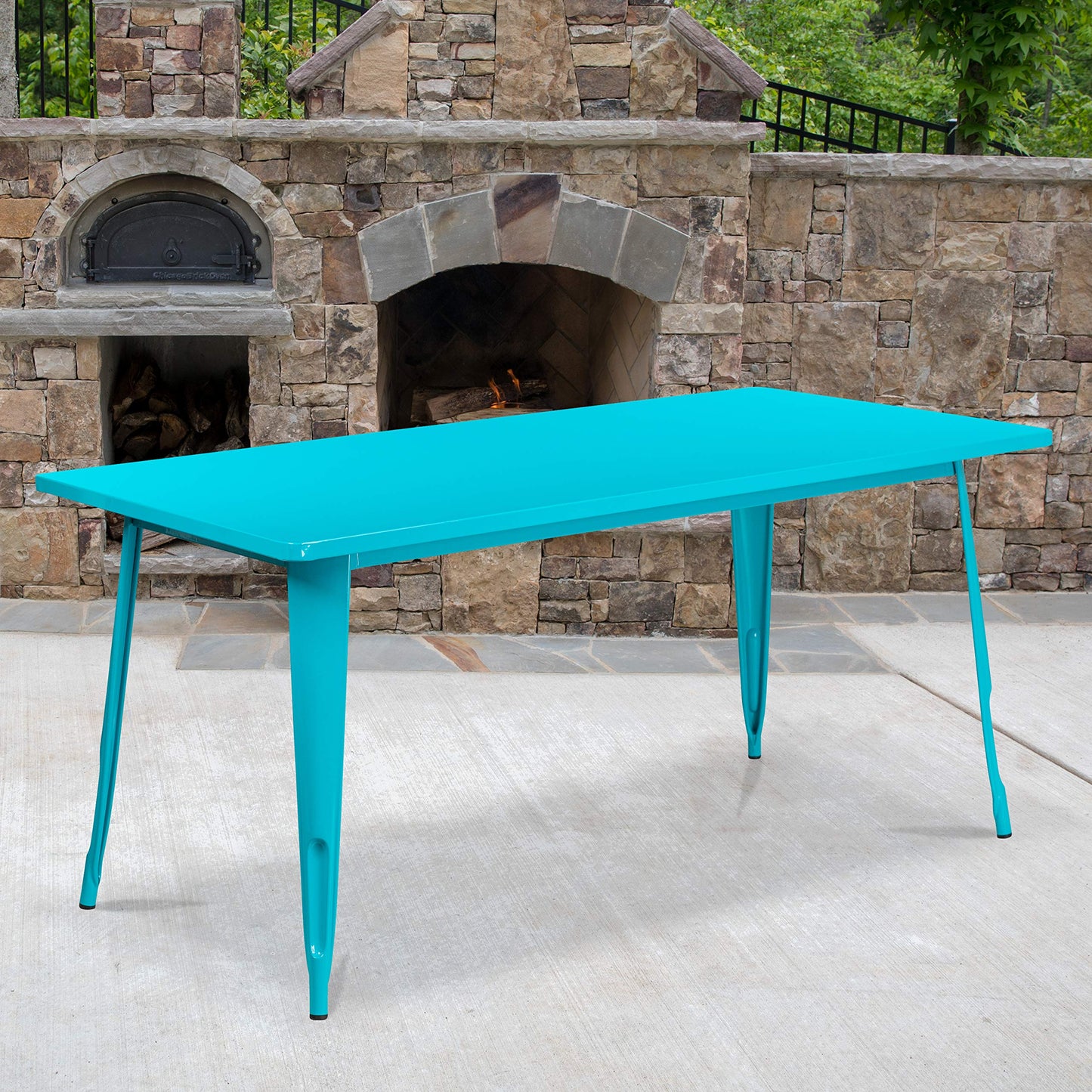 Flash Furniture Charis Commercial Grade 31.5" x 63" Rectangular Crystal Teal-Blue Metal Indoor-Outdoor Table
