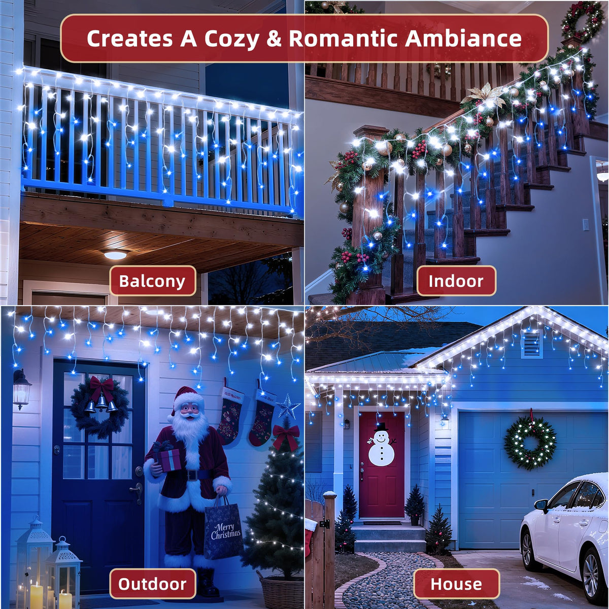 1332 LED 132ft Christmas Lights with 296 Drops, 12 Lighting Modes Blue & White Christmas Decoration Twinkling Lights Dimmable, Timer Outdoor Waterproof Fairy Lights for Indoor Garden House Eaves Roof