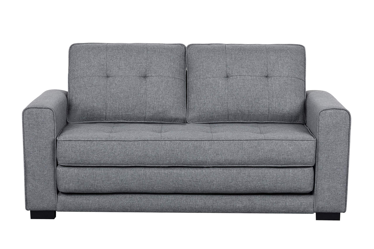 Container Furniture Direct Linen 58" Wide Linen Square Arm Fold Out Loveseat Sofa Bed, Light Grey